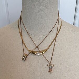 Lot of 3 Gold Tone & Rhinestone Costume Necklaces